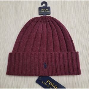 Polo Ralph Lauren Maroon Red Wool Knit Cuffed Beanie Hat Cap Adult One Size NWT